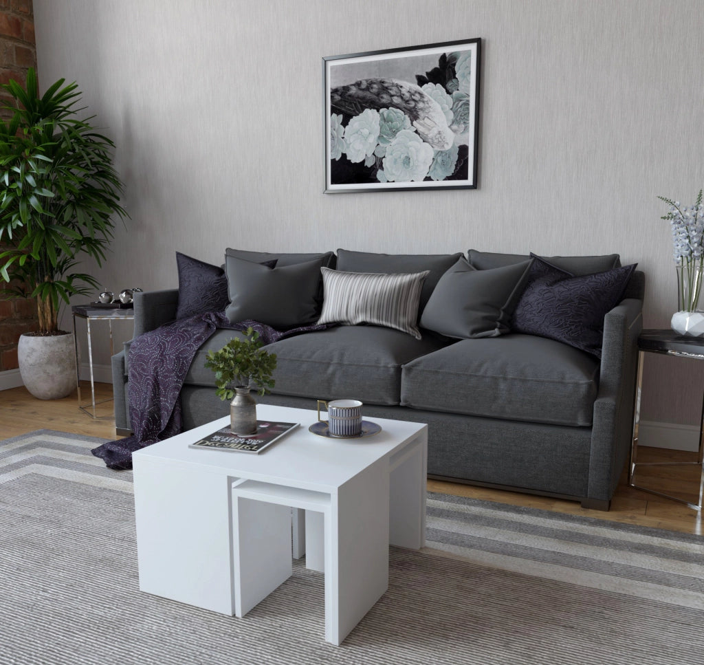 Set di tavolini da caffè in legno "Ortanca" - 60 x 60 x 37 cm - Bianco