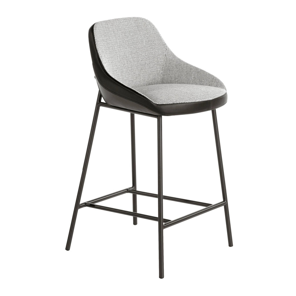 Sgabello in tessuto grigio ed ecopelle nera