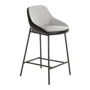 Sgabello in tessuto grigio ed ecopelle nera