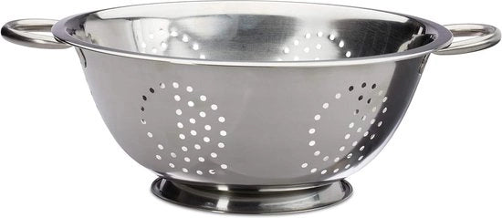 Vergia metallico a manubrii Ø 28 cm - Piede rotondo - Accessorio da cucina per insalate di pasta, frutta e verdura - Set di insalata in alluminio argento