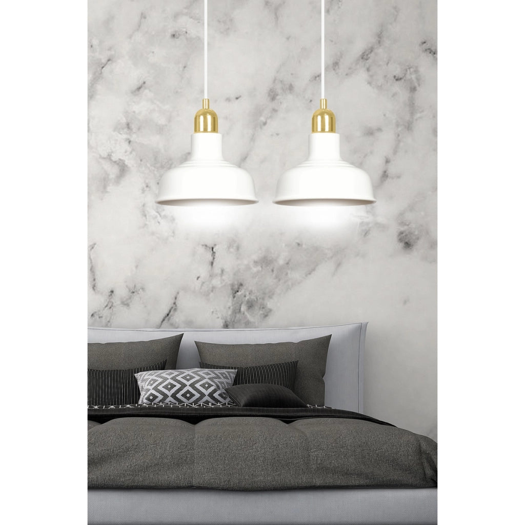 Lampada a sospensione Ibor in acciaio bianco e oro