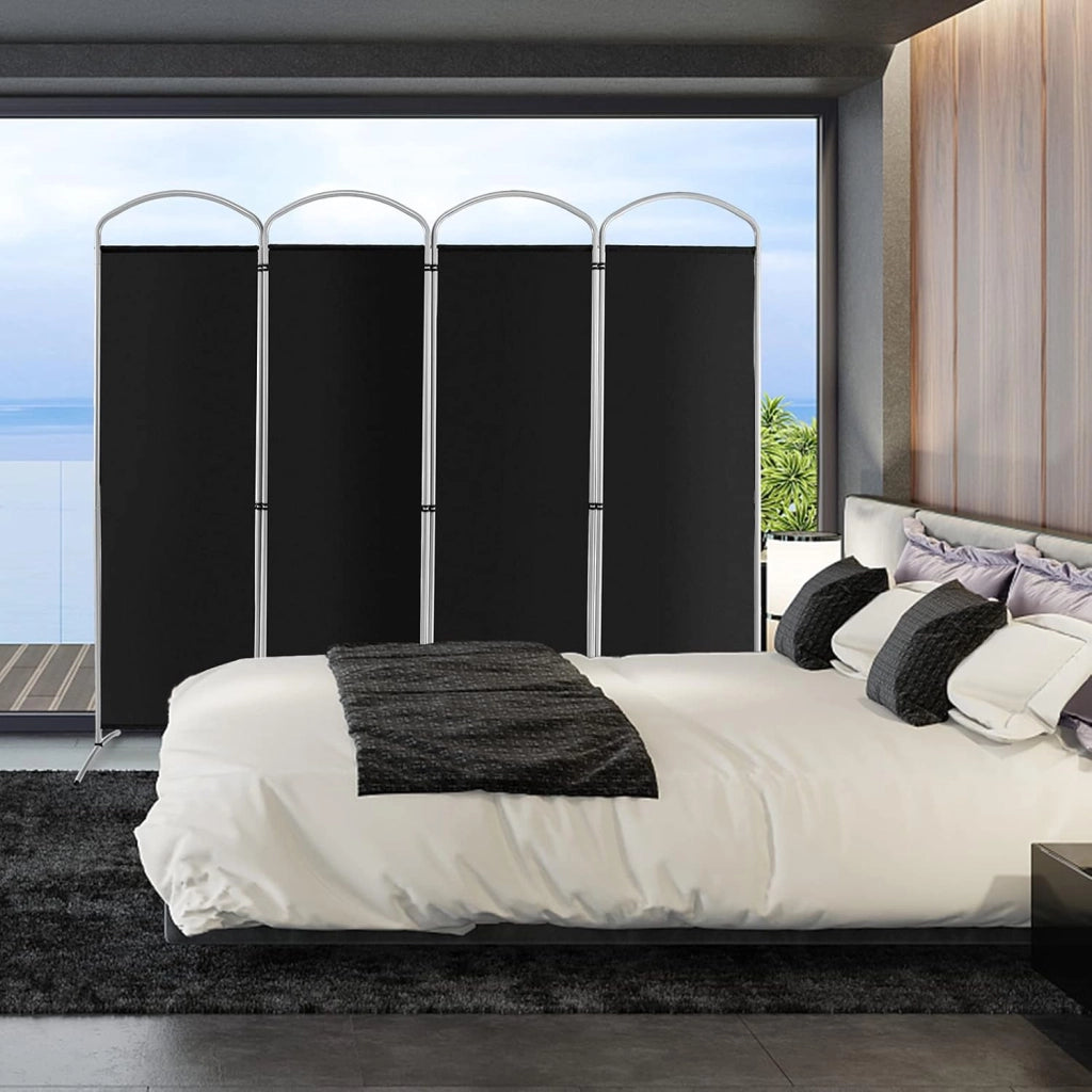 Paravento Pieghevole a 4/6 Pannelli, Separé Divisorio Interno ed Esterno, Pannelli Divisori per Camera da Letto, Ufficio e Soggiorno (221 x 188 cm 4 Pannelli, Nero)