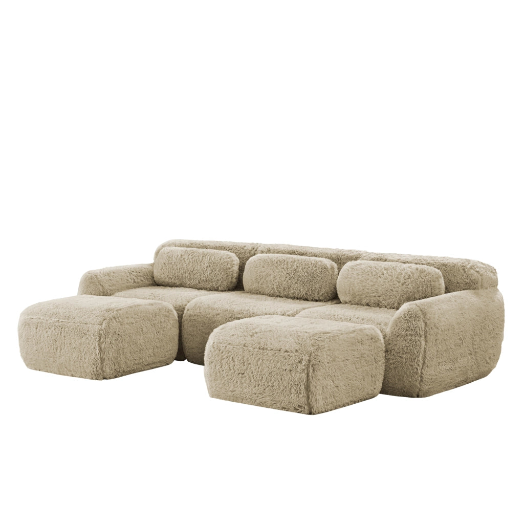 Divano modulare a U 291x179x73 cm in tessuto, beige chiaro, con cuscini, per soggiorni –