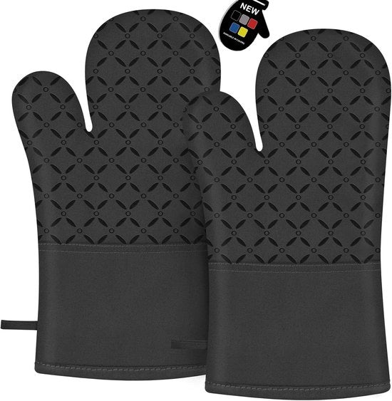 Pannini, resistente al calore fino a 260 °C, superficie in silicone antiscivolo, asciugamani per padelle con imbottitura di cotone soffice, adatti per cuocere, bollire e grigliare, nero, 1 coppia