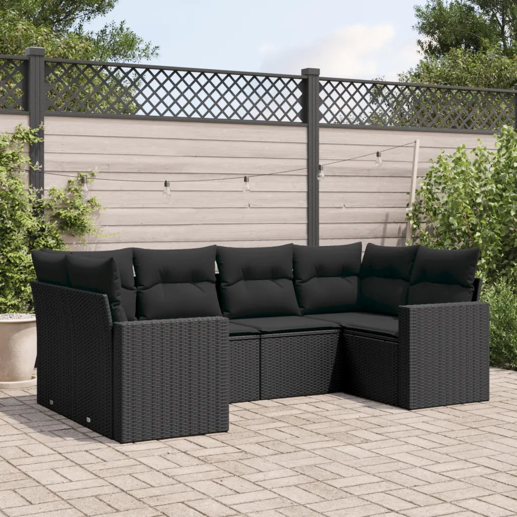 Set Divano da Giardino 6 pz con Cuscini Nero in Polyrattan 3251712