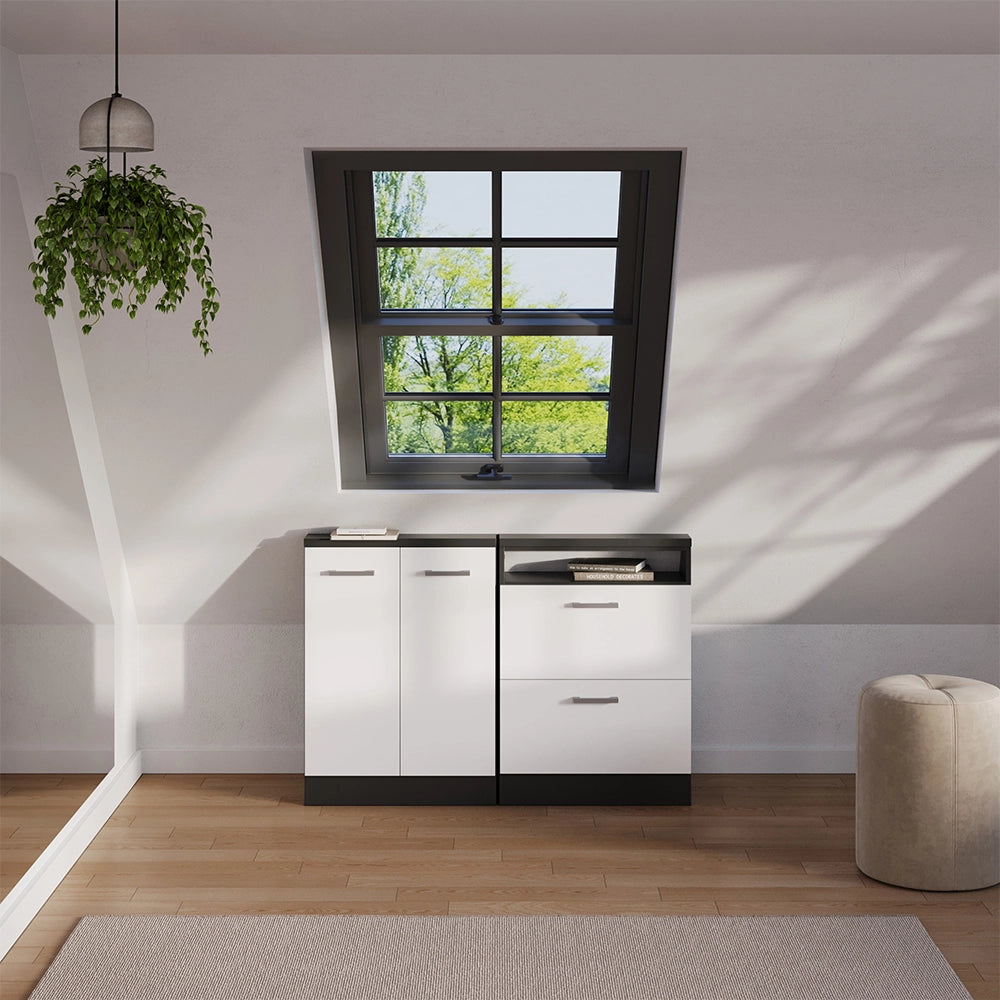 Mobile sottotetto Rion Bianco lucido/Antracite con 2 cassetti Vicco