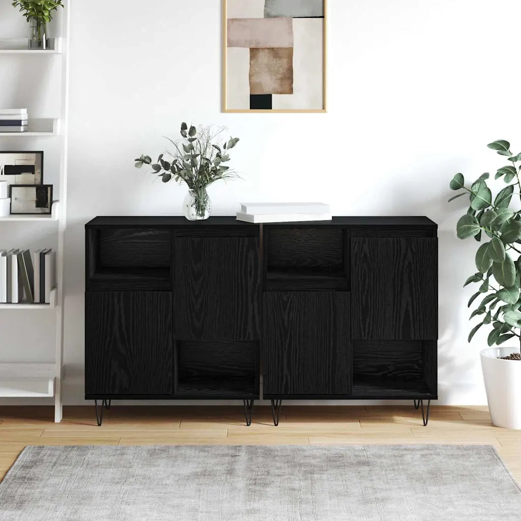 Credenza 2 pcs Rovere Nero 60 x 35 x 70 cm