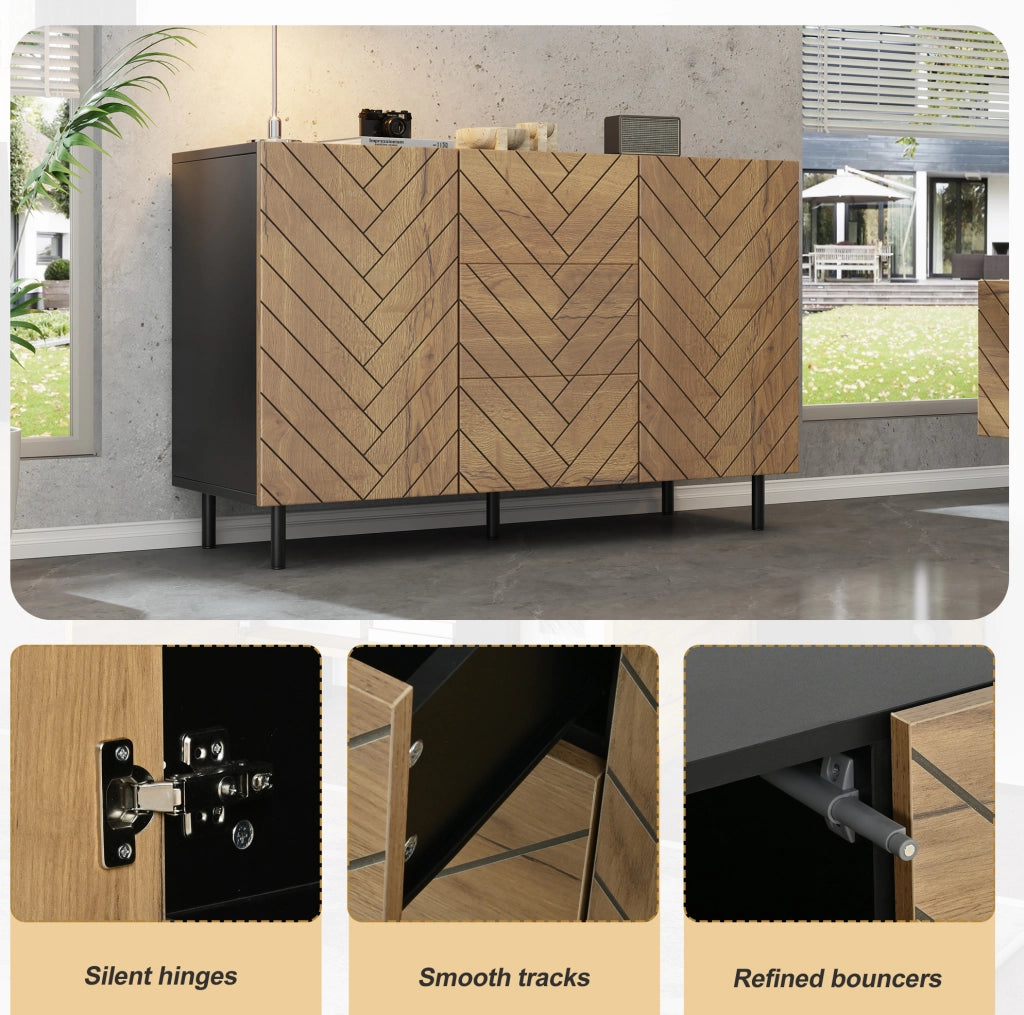 Credenza moderna 120x40x76 cm con 3 cassetti e 2 ante, legno e nero