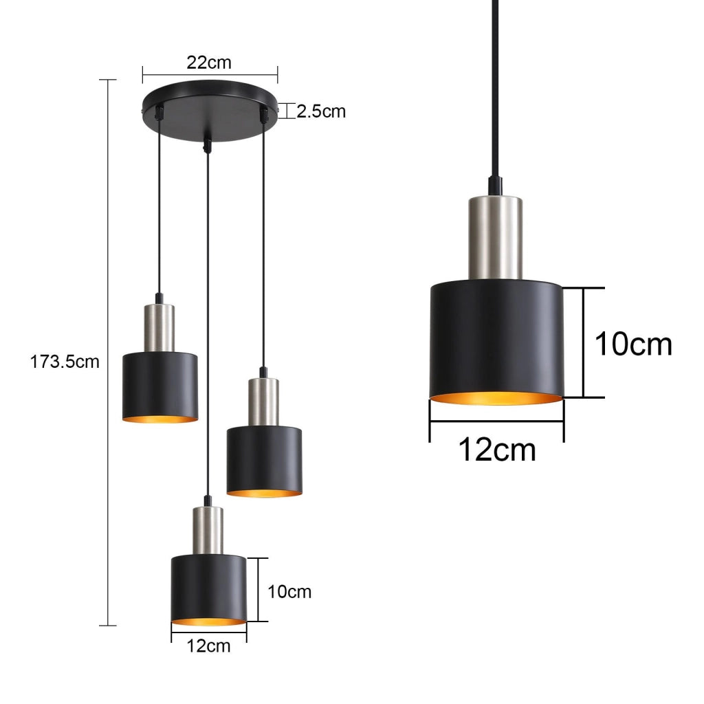 Lampada a sospensione ZMH da tavolo da pranzo E27 lampada a sospensione vintage 3 lampadine oro nero