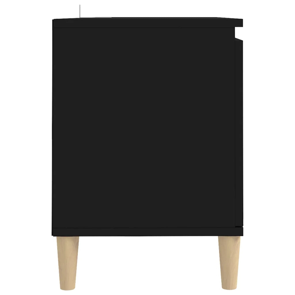 Comodino | Armadio da Notte | Mobiletto da notte con Gambe in Legno Massello Nero 103,5x30x50 cm