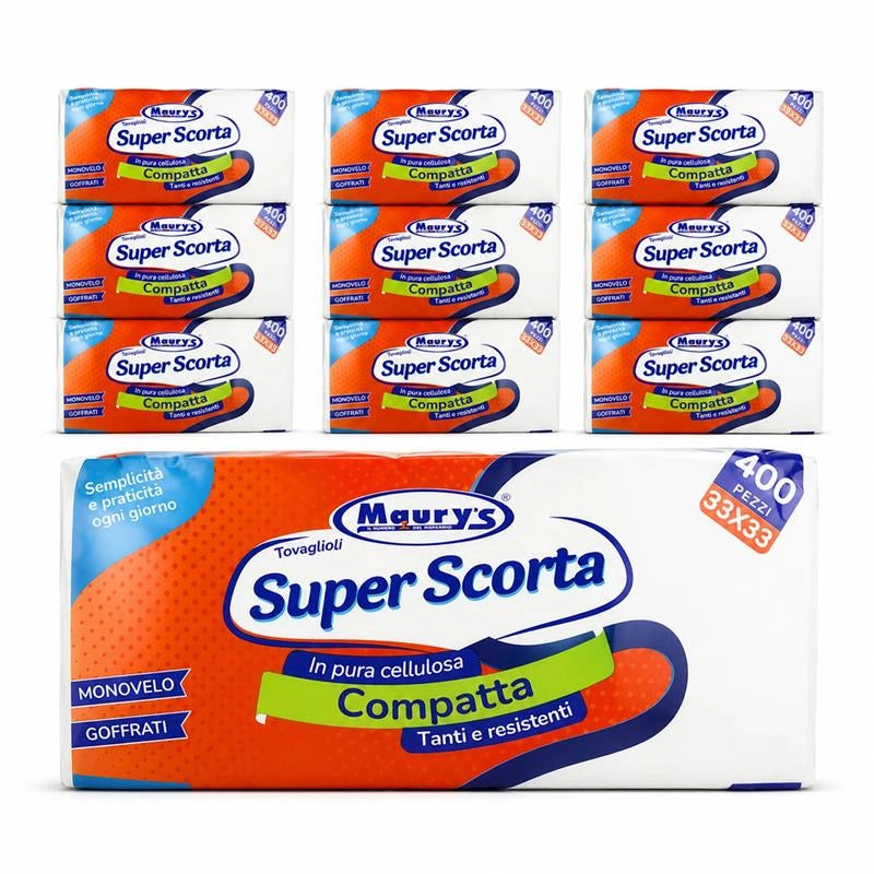 MAURY'S SET 10CF DA 400PZ TOVAGLIOLI IN PURA CELLULOSA COMPATTA MONOVELO, GOFFRATI 33X33 CM