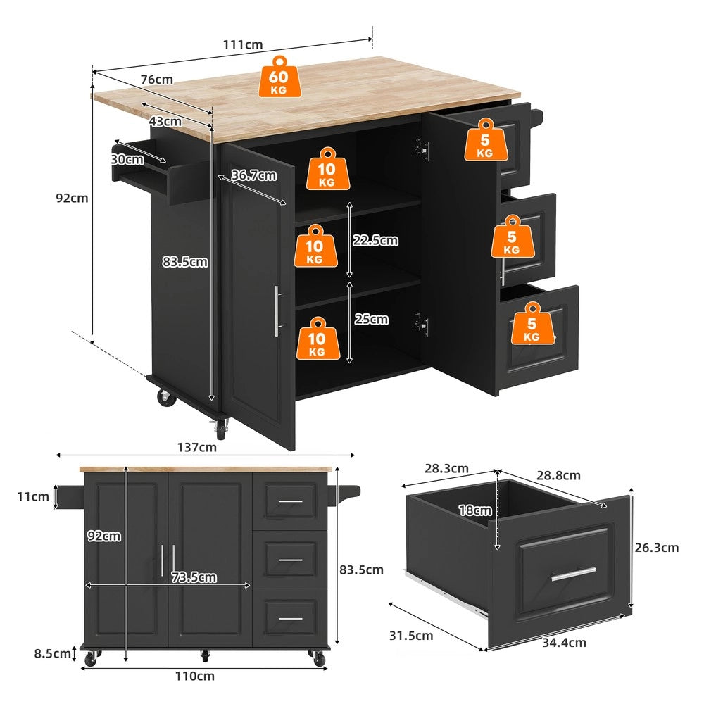 Tavolo da Cucina Multifunzione con Cassetti e Piano in Rovere Pieghevole ¨C Xylo ¨C 137x43x92 cm
