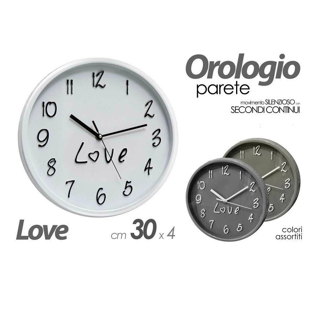 Trade Shop - Orologio 30x4cm Parete Love Classico Moderno Tondo In Plastica Colori Ass 798146 -