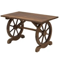 Tavolo da Giardino Stile Country con Gambe a Ruota, in Legno di Abete Resistente alle Intemperie, 110x60x65 cm