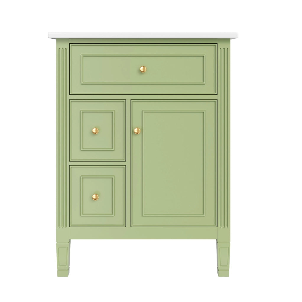 Mobile bagno freestanding 61 cm in MDF e ceramica; verde lucido; con lavabo e 2 cassetti