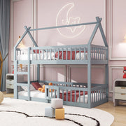 Letto a castello per bambini 90x200 cm con scala integrata e design salvaspazio grigio