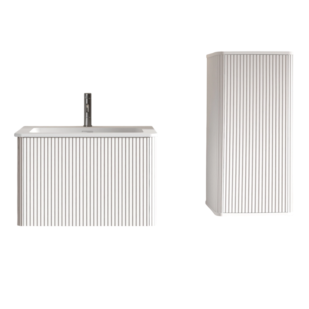 Set mobile bagno sospeso bianco con lavabo e colonna laterale