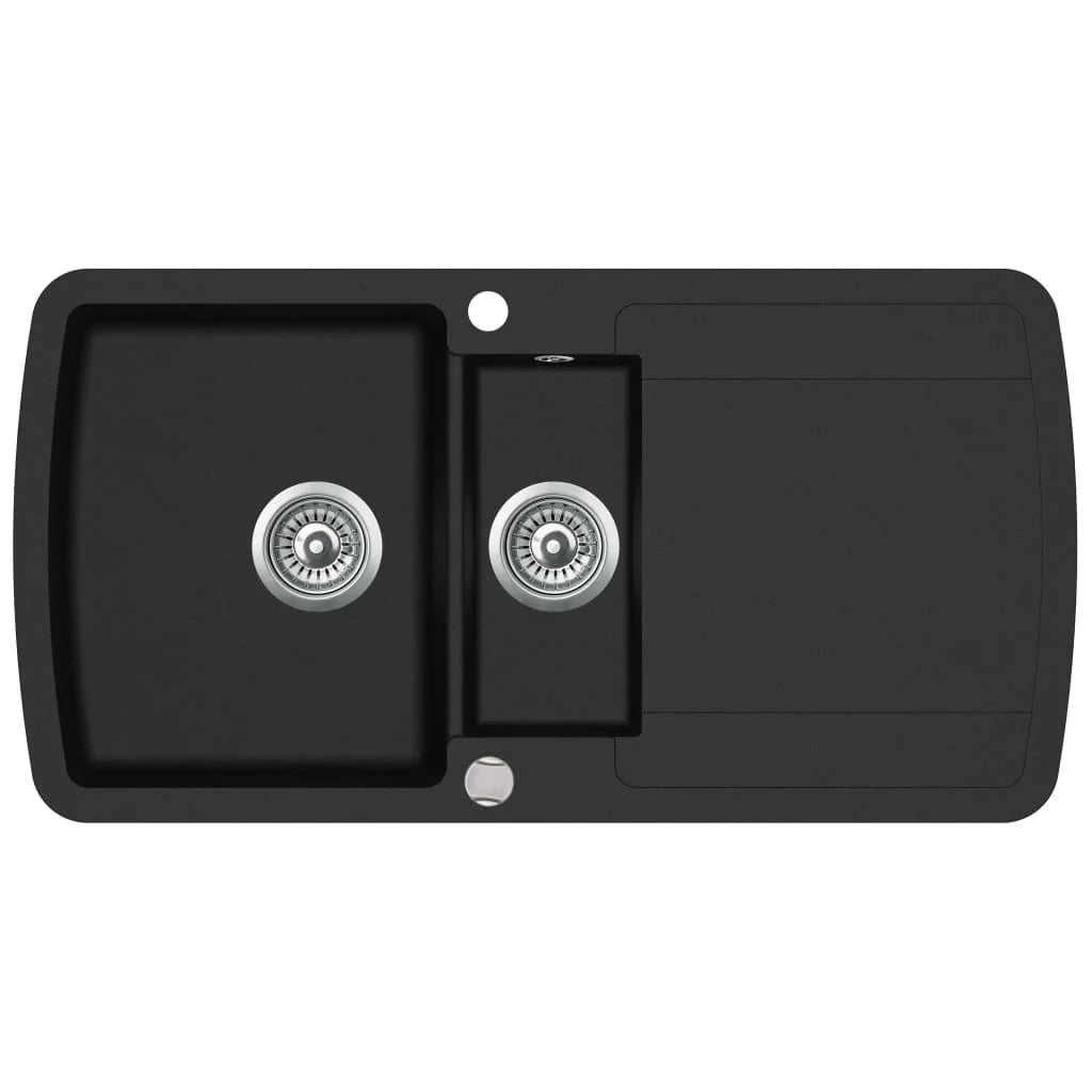 Lavello da cucina doppio in granito 96 x 50 x 31 cm nero 02_0002315