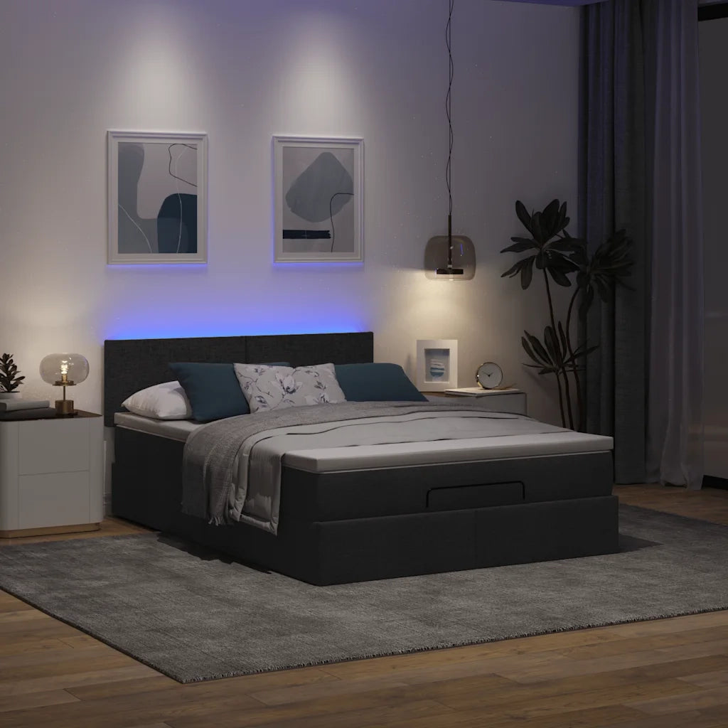Pouf Letto con Materasso e LED Nero 140x200 cm in Tessuto 3312231