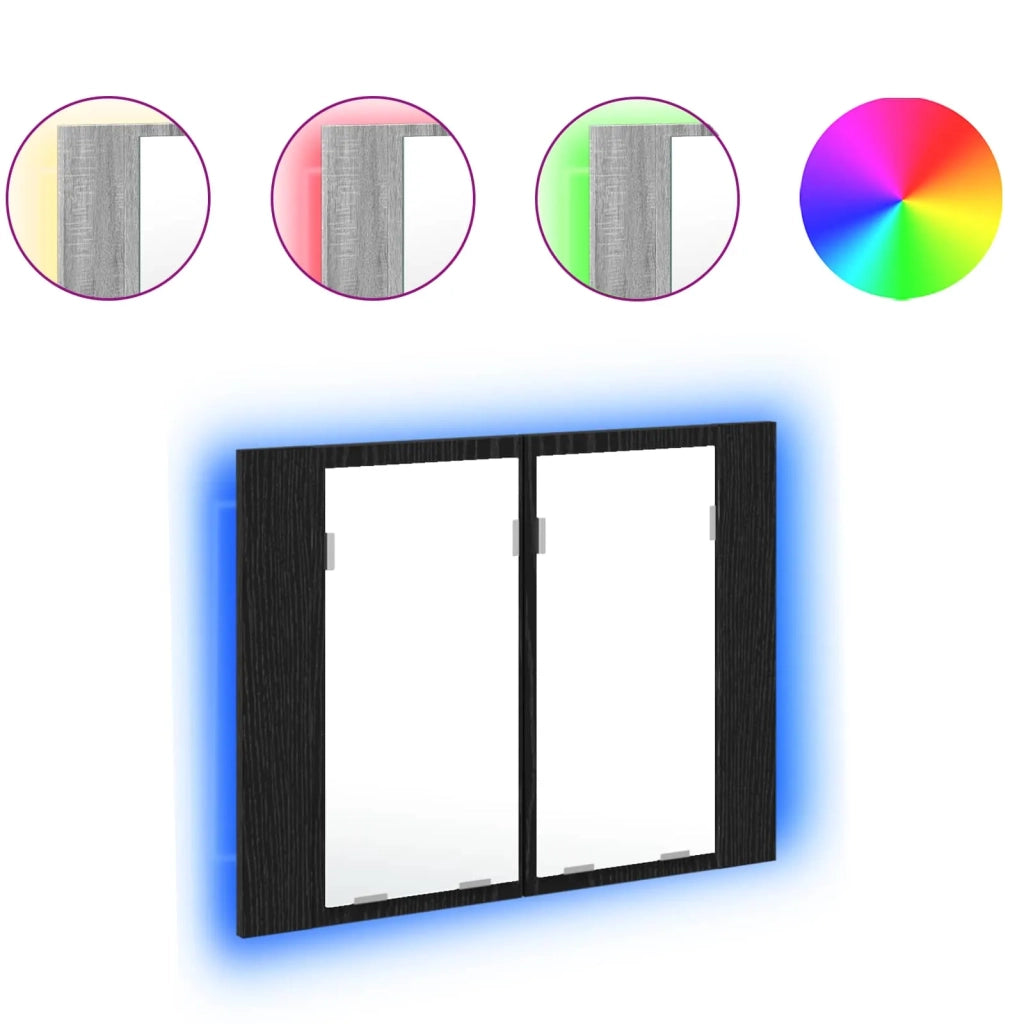 Mobiletto per specchio da Bagno | Armadio da bagno Rovere Nero 60 x 12 x 45 cm