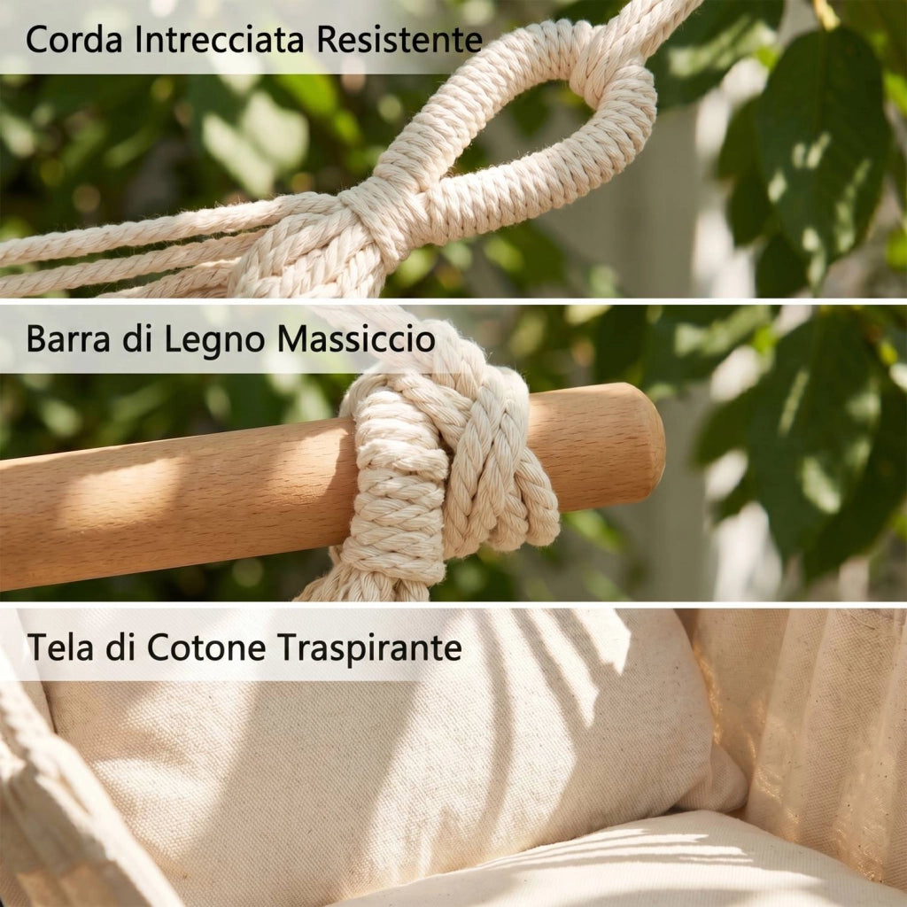 Marvin Amaca Poltrona Sospesa da Giardino Qatar Patio Sedia a Dondolo Seduta Imbottita con cuscini, da Appendere 1 Beige