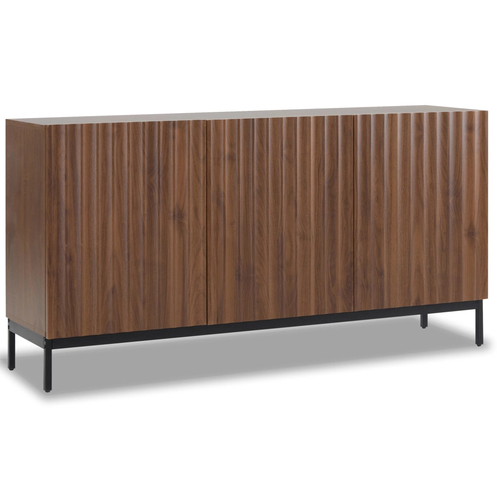 Credenza 150x40x80 cm in MDF effetto legno scuro con 3 ante e ripiani regolabili