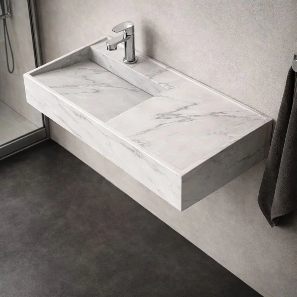 Lavabo consolle sospeso astrid artificial stone bianco venato elegante moderno *** finitura- bianco, confezione 1