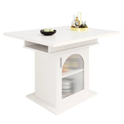 Tavolo da pranzo per 6-8 persone con piano allungabile; 3 ripiani regolabili e ante in vetro; MDF; 110-140 x 80 x 76 cm; Bianco