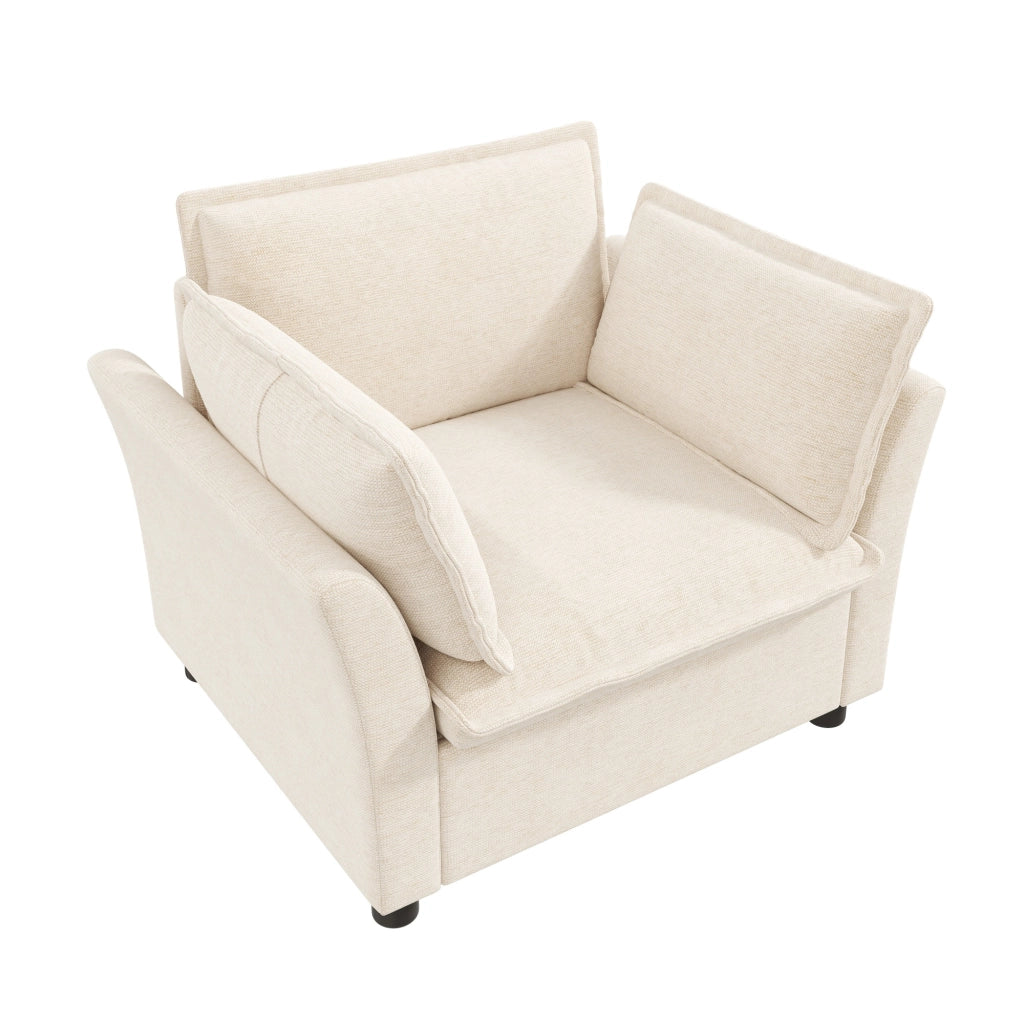 POLTRONA singola 90x81x87 cm Chenille beige con 2 cuscini