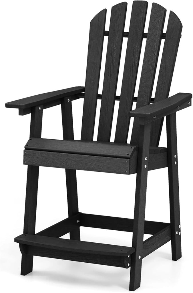 Adirondack - Sedia alta con poggiapiedi, da giardino, da balcone, resistente alle intemperie, in HDPE, con braccioli e seduta e schienale laminati, per esterni, 70 x 85 x 119 cm