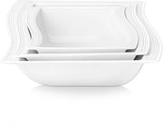 Flora serie, set di 3 piatti in porcellana bianca, 25, 21, 18,5 e 18 cm, zuppiera, insalata, contenitore per cereali e contenitore quadrato