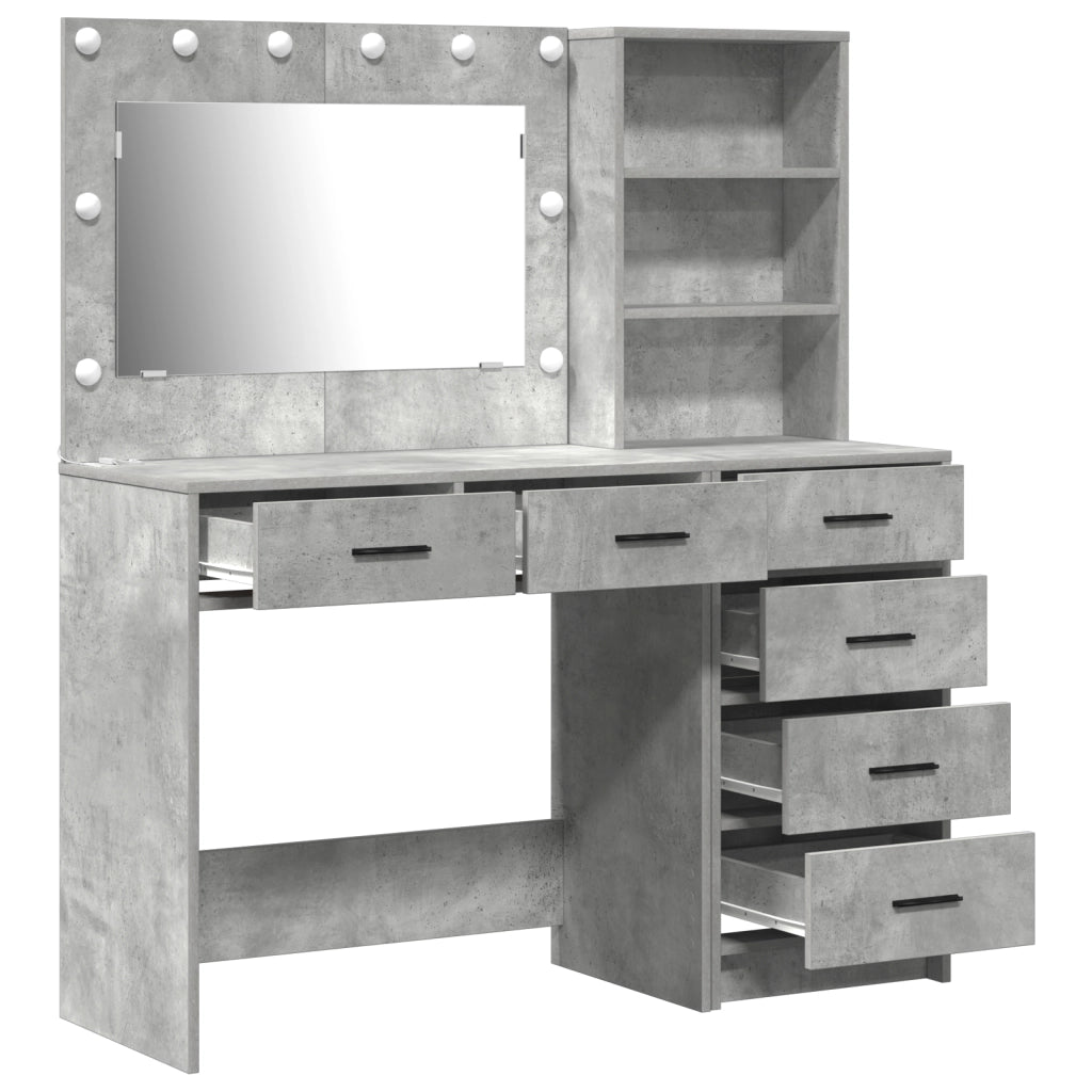 Set di Toeletta a 2 Pezzi con LED in Legno Ingegnerizzato Grigio