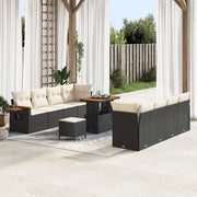 Set Divano Giardino da 11 Pezzi con Cuscini Nero Polyrattan Acacia