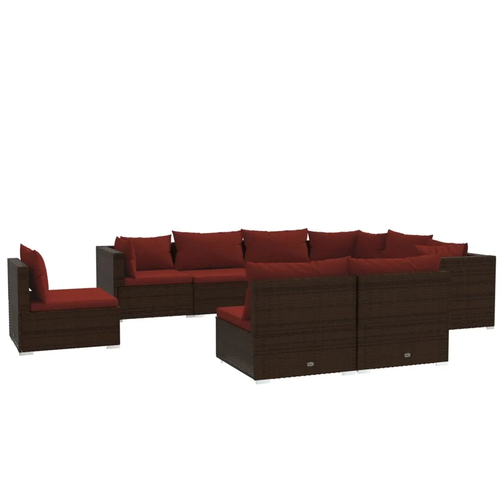 Set Divani da Giardino 9 pz con Cuscini in Polyrattan Marrone 3102579