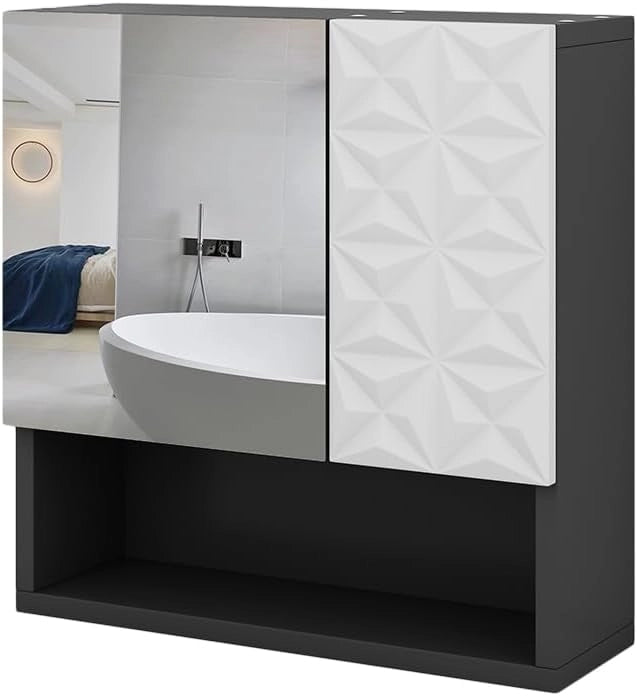 Mobiletto bagno Edge, Bianco, 60 x 79.5 cm con 2 ante e 3 scomparti, per la conservazione in bagno con meccanismo push-to-open