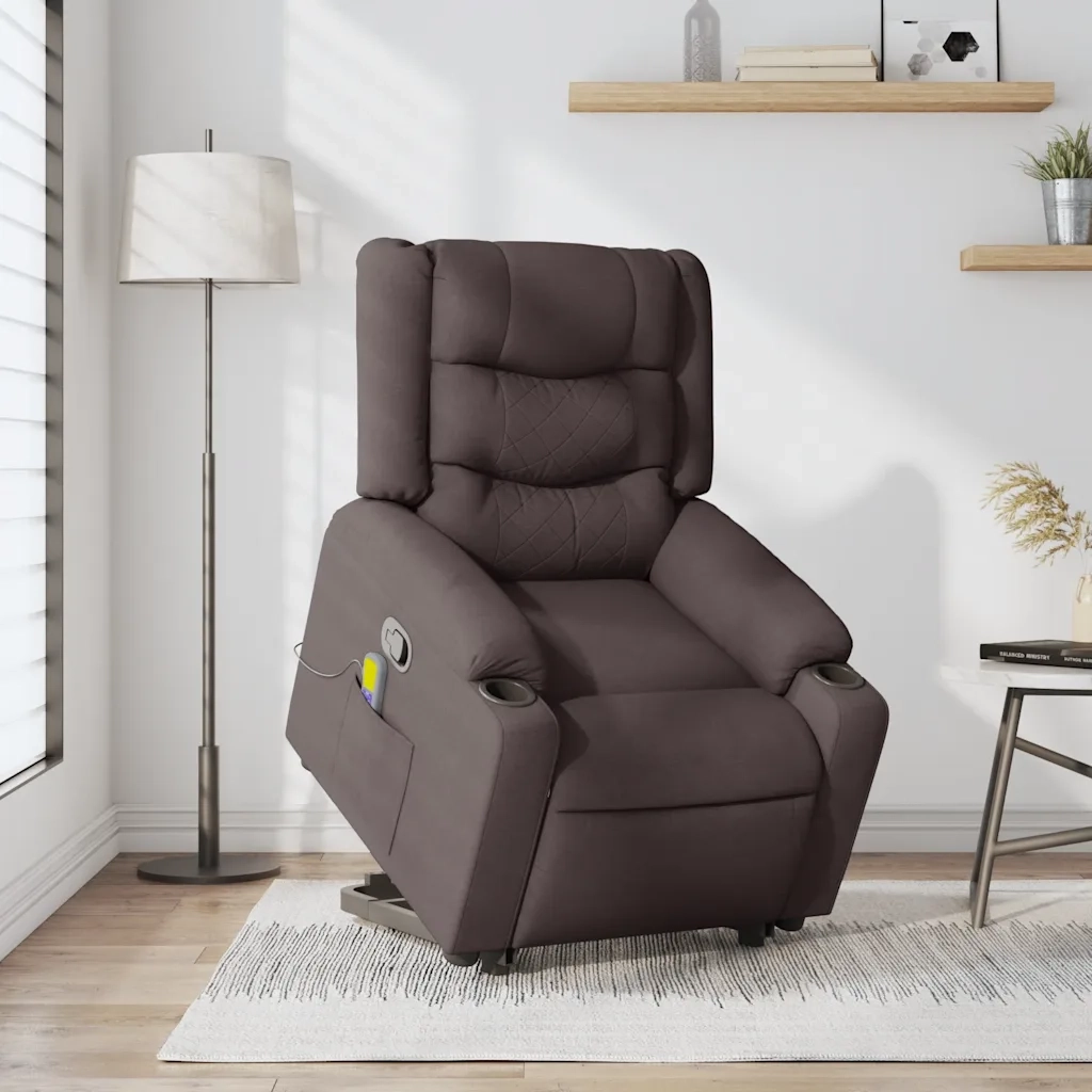 Poltrona Alzapersona Massaggi Reclinabile Marrone Scuro Tessuto 3310270