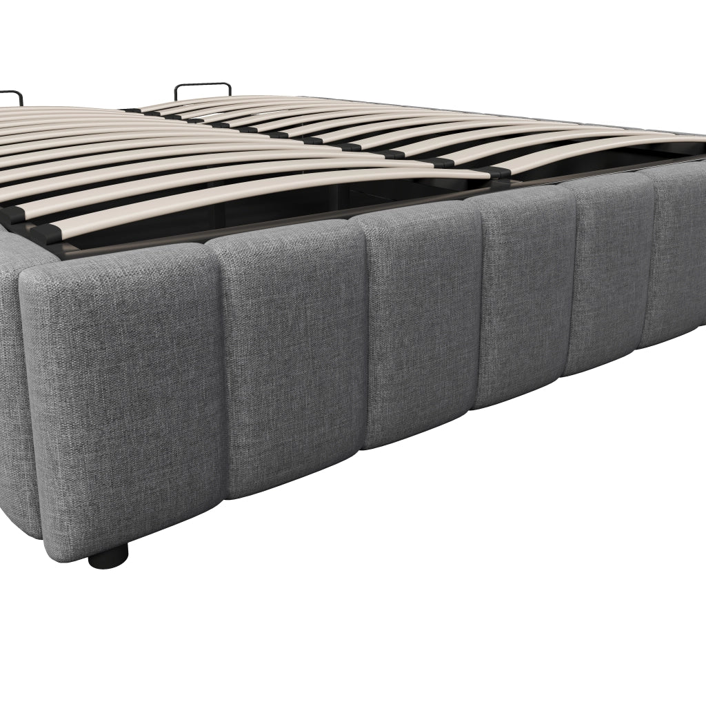 Letto Contenitore Letto Matrimoniale 140x200 cm con Contenitore; in Lino; Grigio