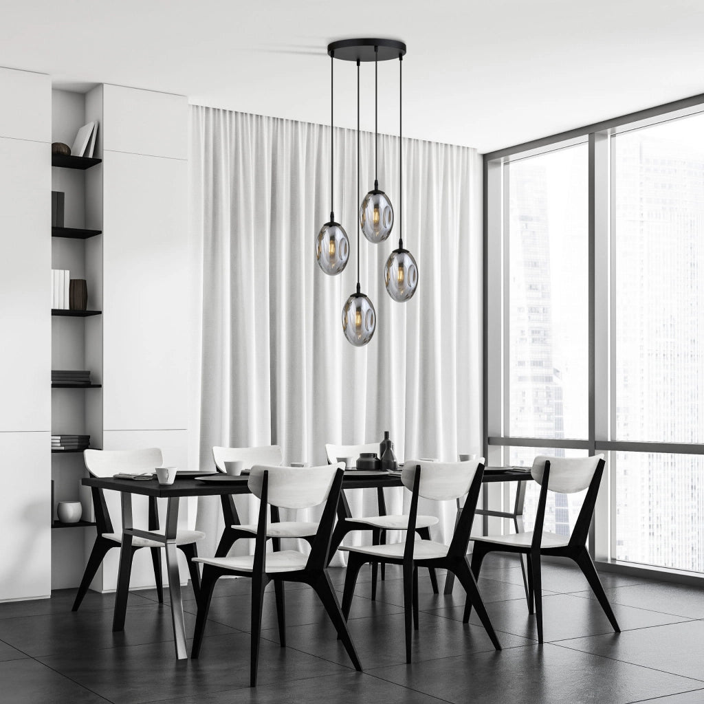 Lampadario Emibig Astral 4xE14, vetro grafite nero cromato