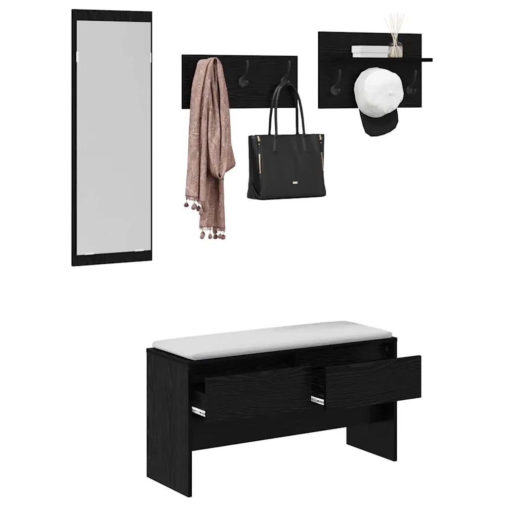 Set mobili da ingresso 4 pcs Rovere Nero Legno multistrato 871529