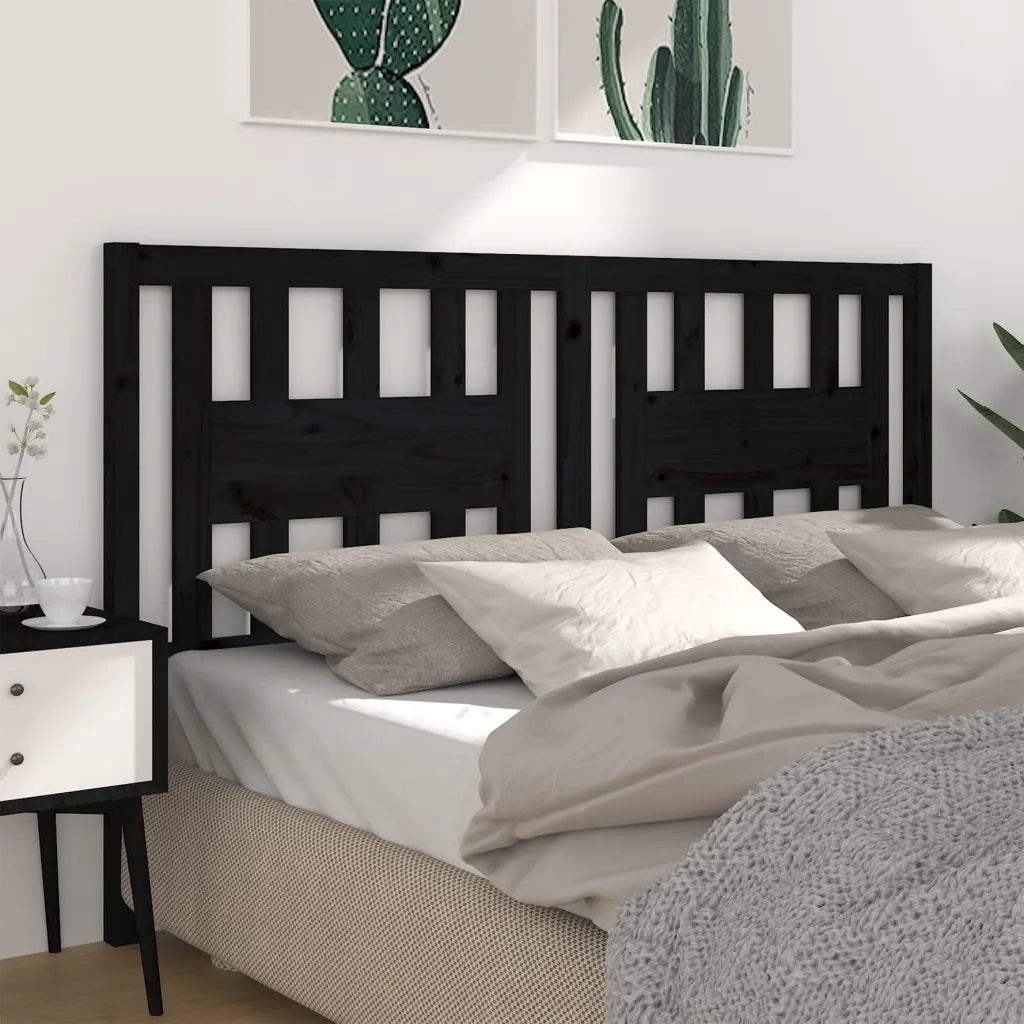 Testiera | Testata per Letto Nera 126x4x100 cm in Legno Massello di Pino
