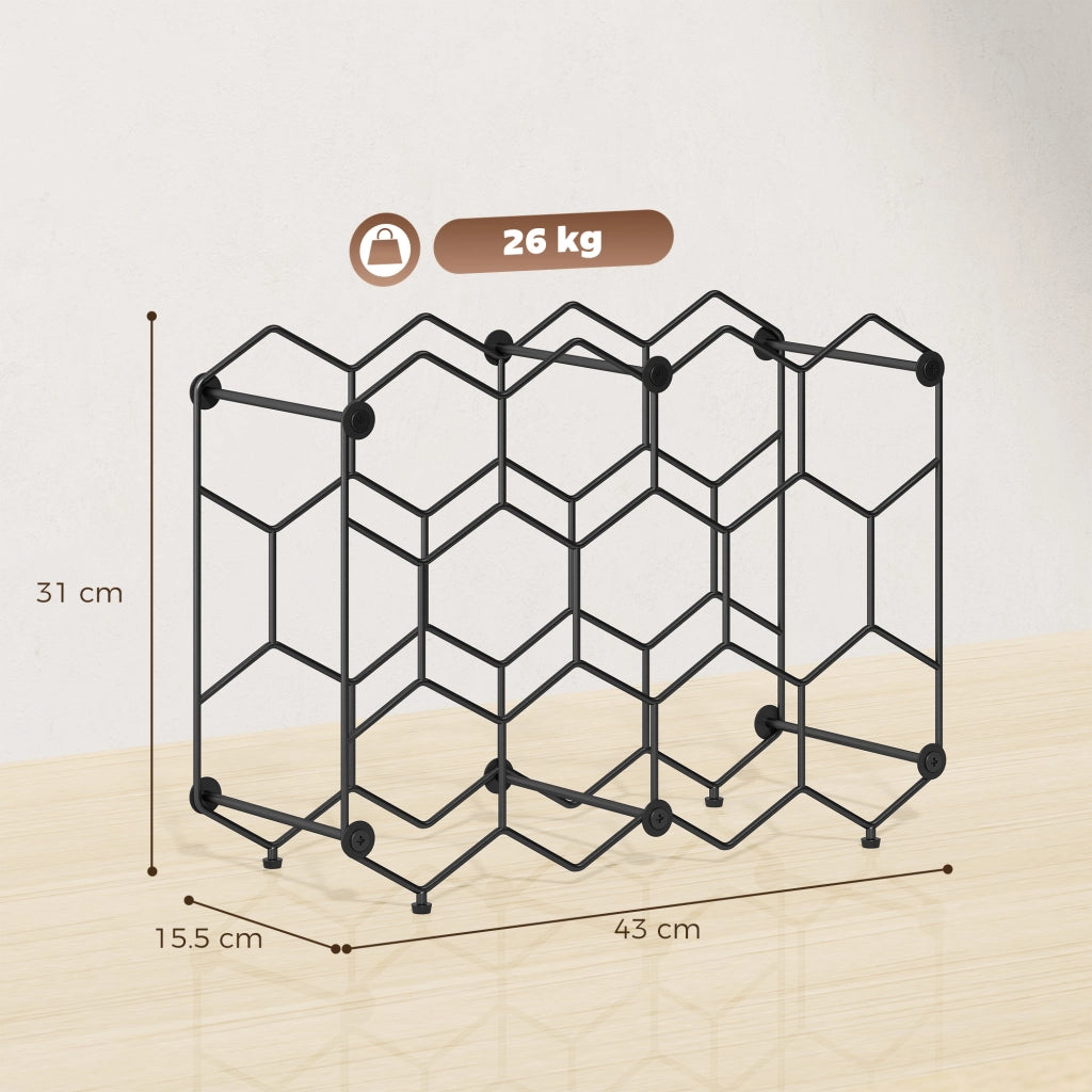 Portabottiglie Design Geometrico a Nido d'Ape, Nero