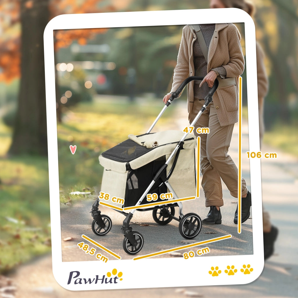 Carrello pieghevole in alluminio per cani e gatti fino a 10 kg con finestre a rete, ruote e freno, khaki