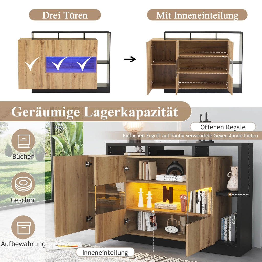 MADIA LED 140x44x93,5 cm MDF color legno con controllo Bluetooth