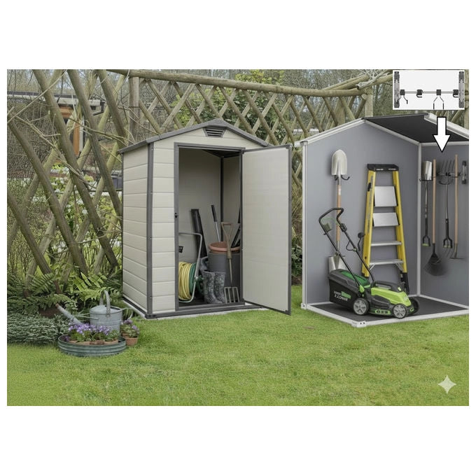 Keter KIT_ Casetta Manor 4x3 Grigia 129X103X196H con Appendi Attrezzi