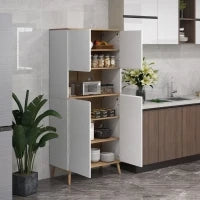Credenza Cucina Alta con porta mensole regolabili nicchia centrale 2 passacavi, Buffet armadio di archiviazione 2 armadi, bianco| Aosom Italy