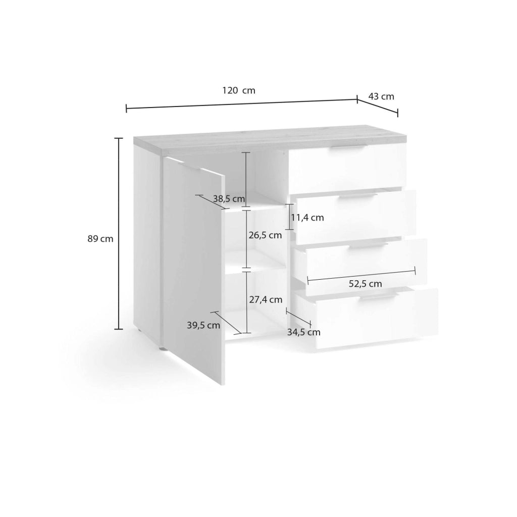 Madia Bagwis, Credenza 2 Ripiani Made in Italy, 120x43x89h cm Bianco Lucido
