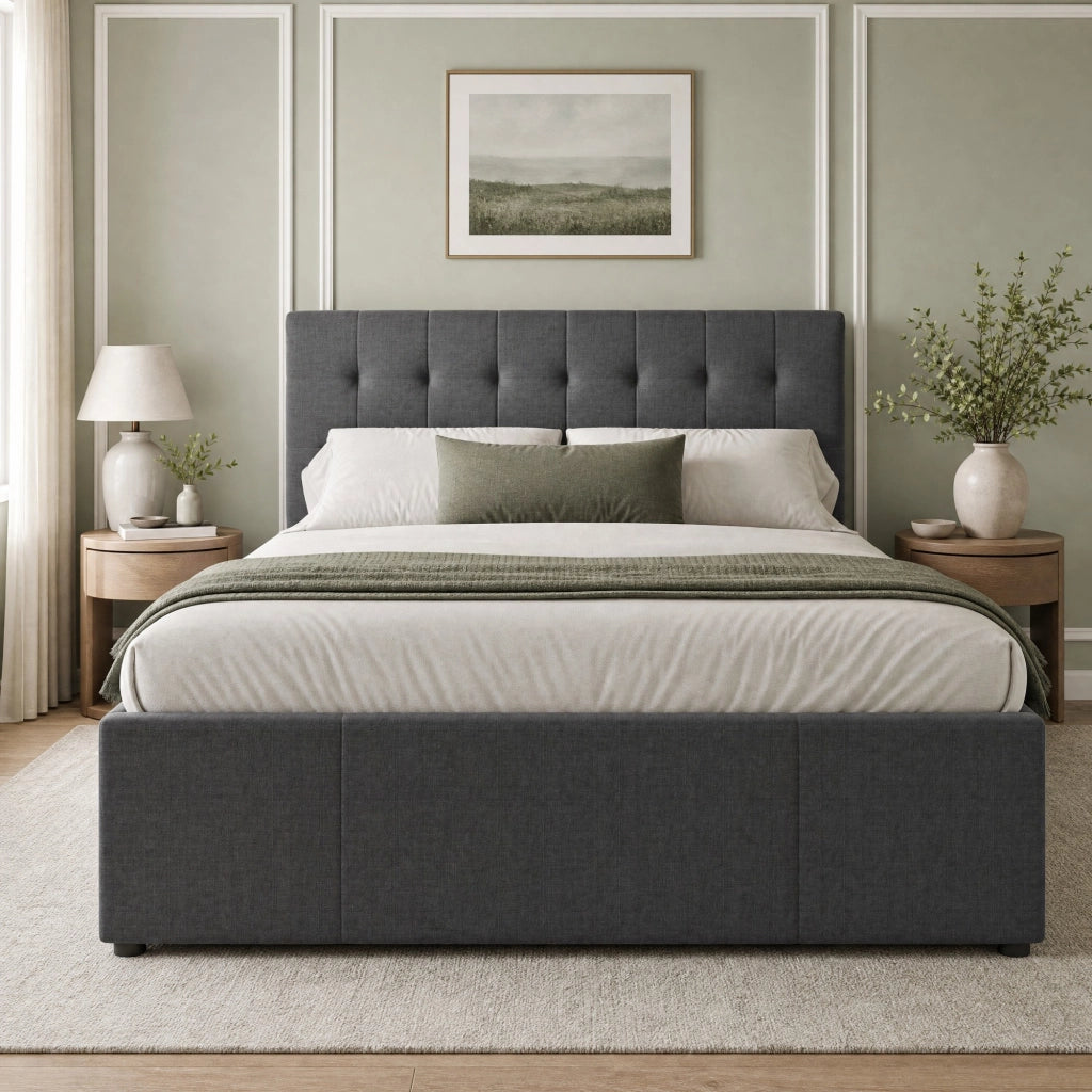 LETTO Estraibile 140x200 cm Lino Grigio con 3 cassetti