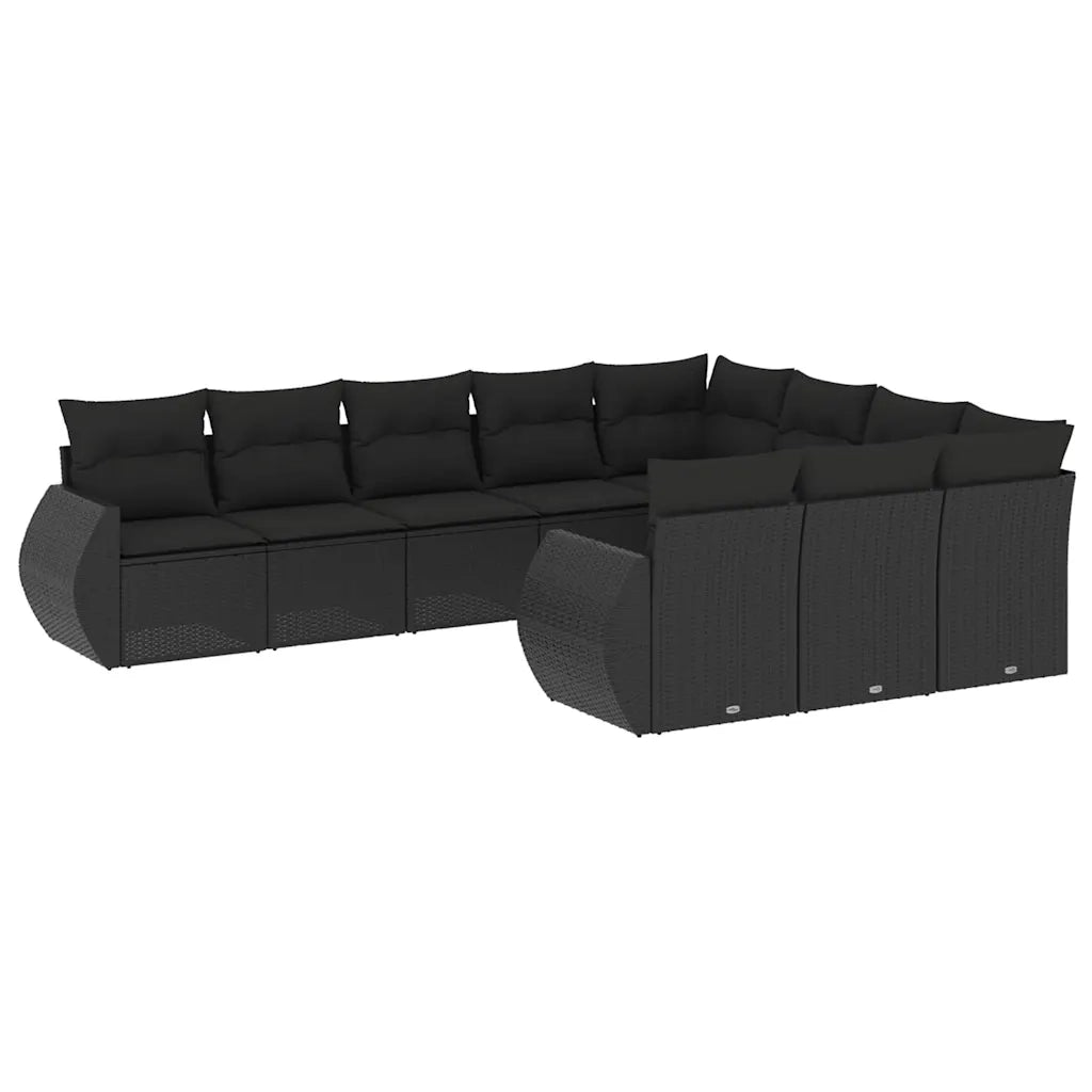 Set Divani da Giardino 10pz con Cuscini in Polyrattan Nero 3254222