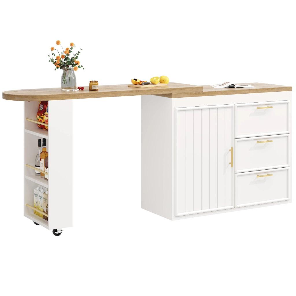 Mobile bar con 3 cassetti e ripiani regolabili; rotazione 360° - in MDF e metallo - bianco