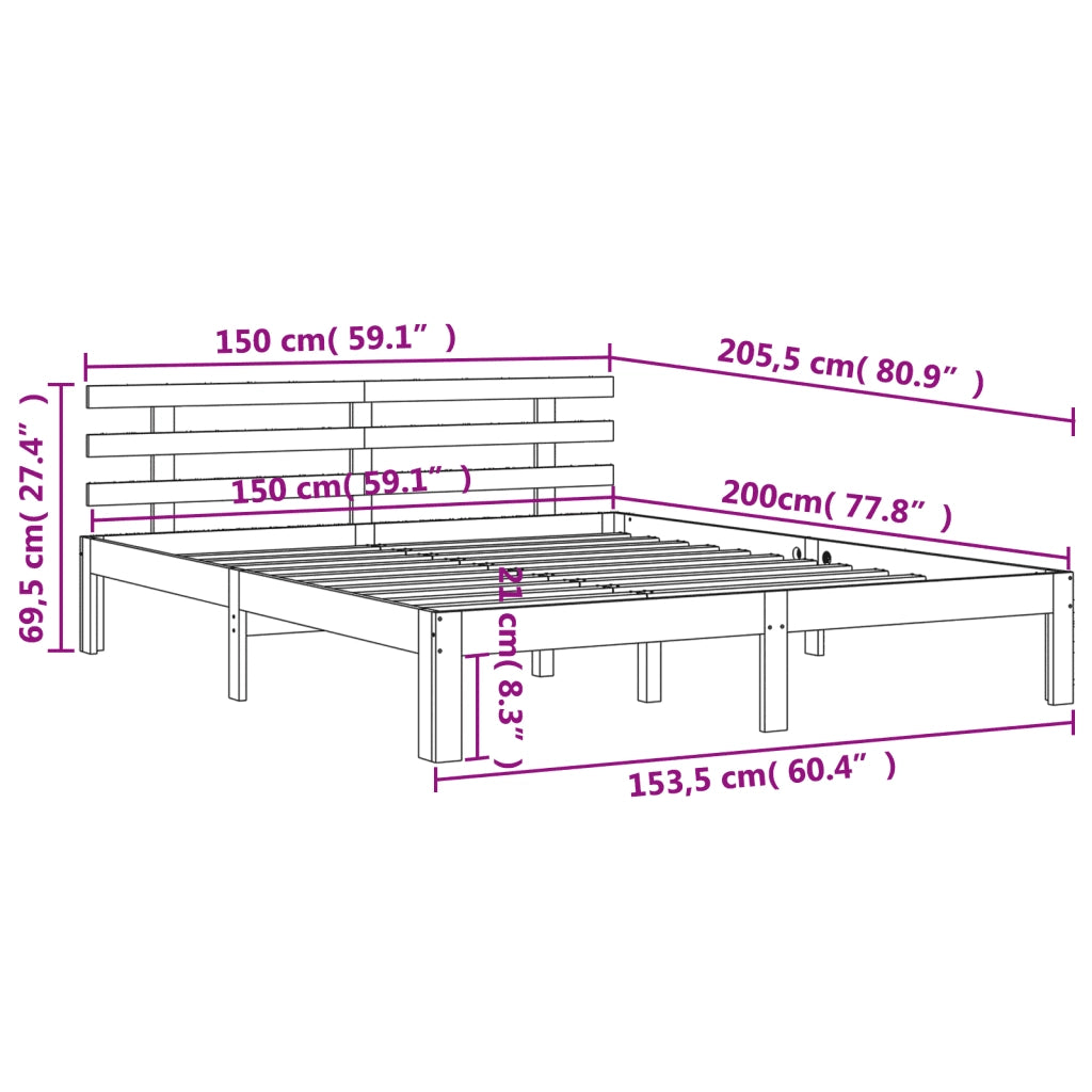 Letto senza Materasso Marrone Cera 150x200 cm in Legno di Pino 844275